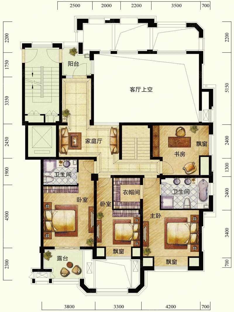 206㎡四房三厅三卫排屋户型户型