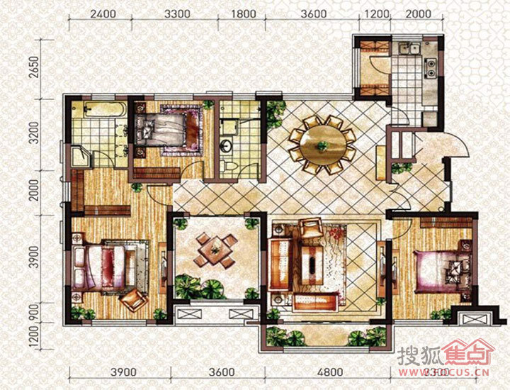 中海国际社区长滩组团f 4室2厅2卫 222.00㎡户型