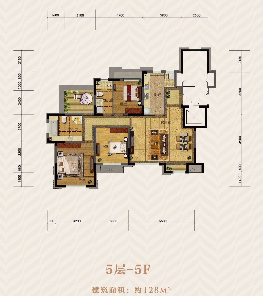 金地檀溪5层-5f 128平方米户型图-0室0厅0卫-128.00(建面)