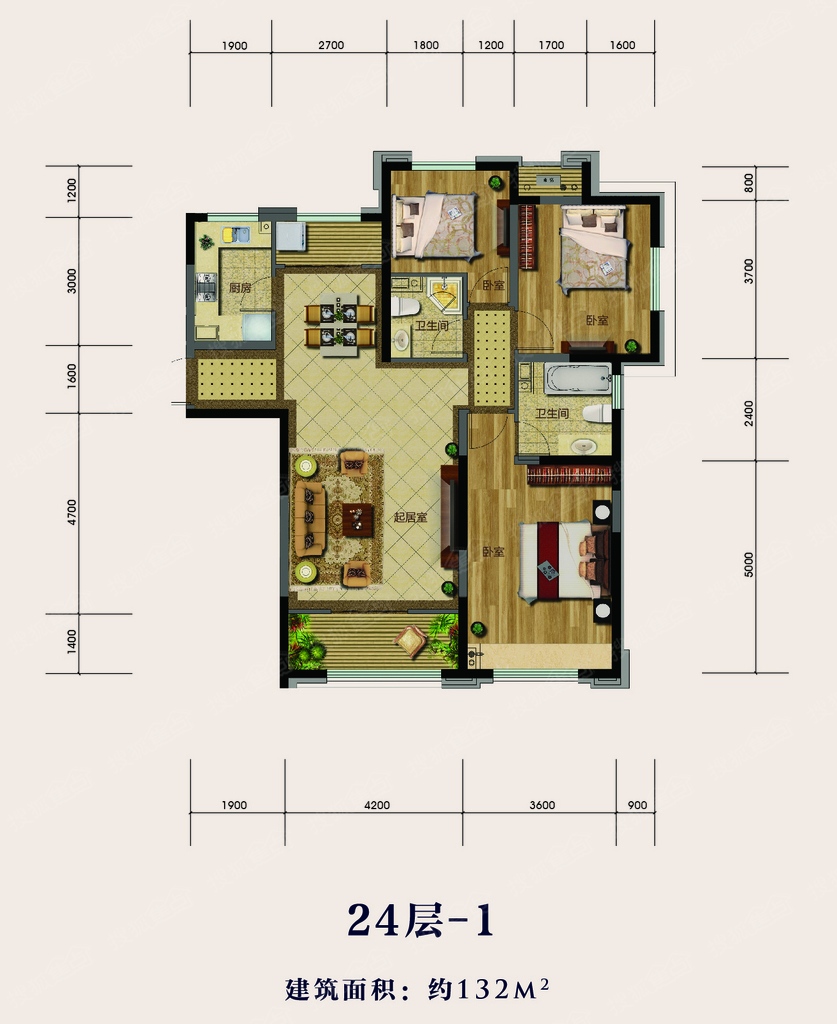 132平方米-3室2厅1卫-132.00(建面 主力