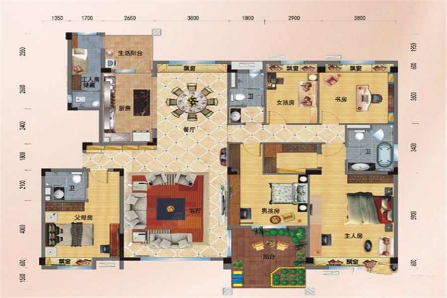 五室户型图-5室2厅3卫-140m