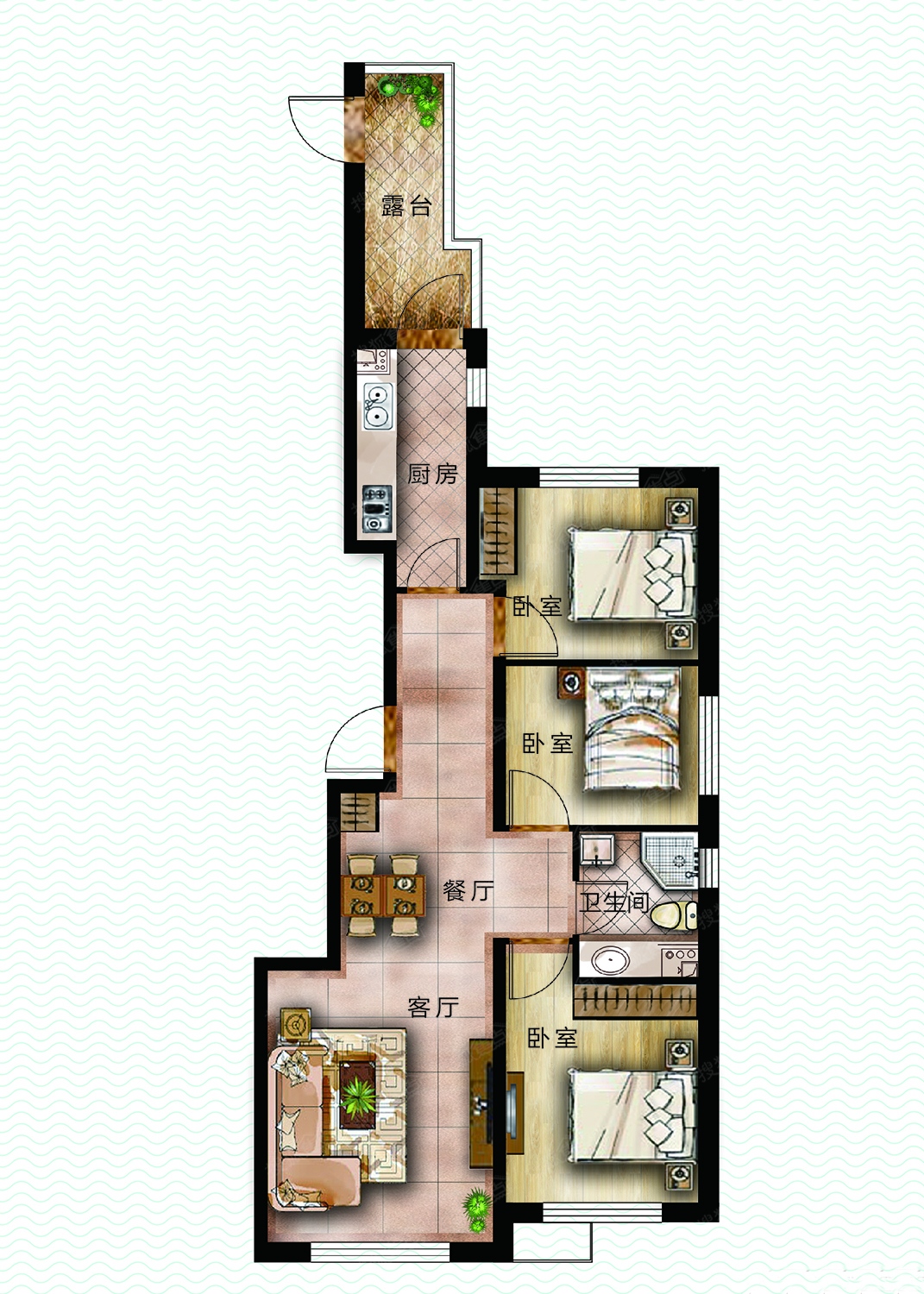 鲁商凤凰城三居室B2-使用面积60平米三居_鲁