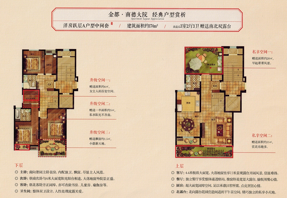 金都南德大院三居室洋房跃层a户型中间套_金都南德大院户型图-嘉兴