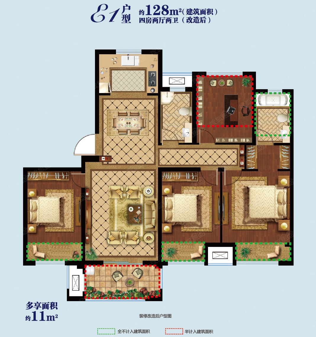 金地自在城四居室约128㎡c1_金地自在城户型图-绍兴搜狐焦点网