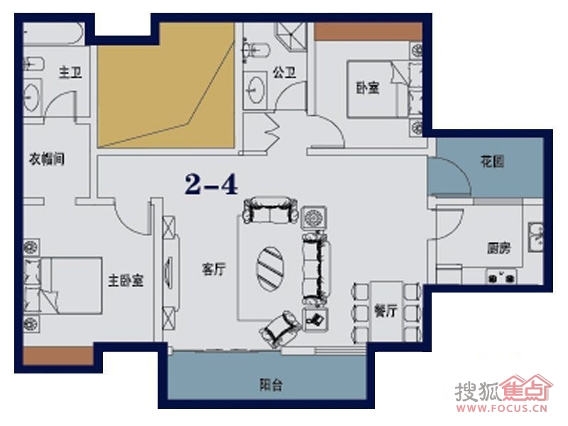 一街区2号楼户型图-2室2厅2卫-118m