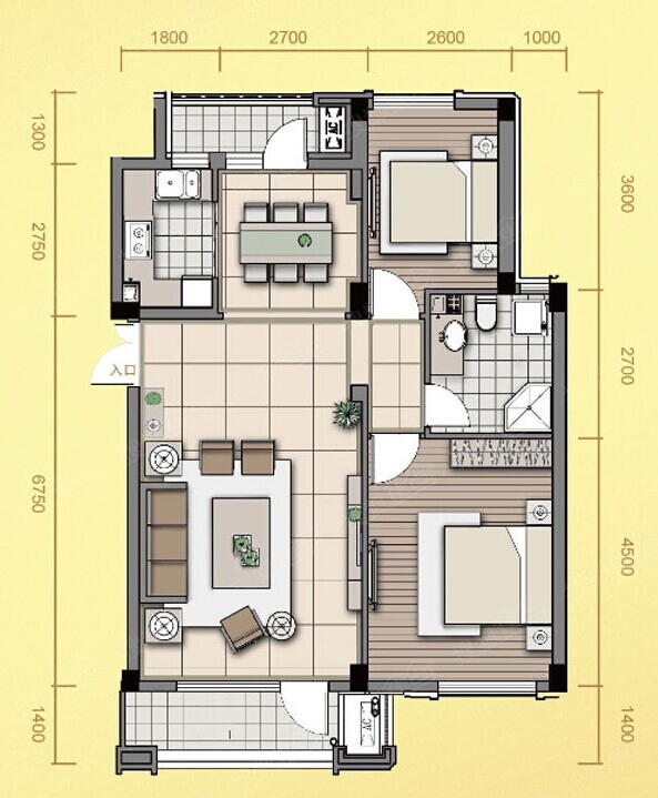 98平方米-2室2厅1卫-98m