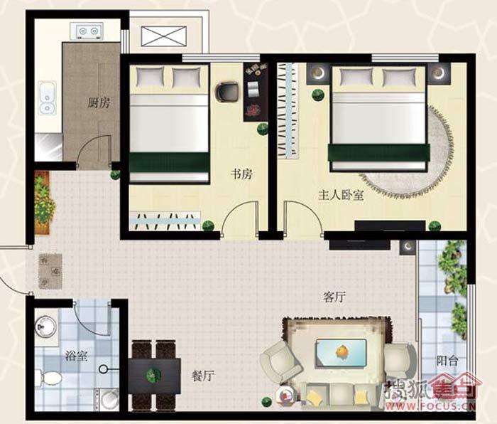 48㎡两室两厅一卫a3_普利林景山庄户型图-济南搜狐焦点网