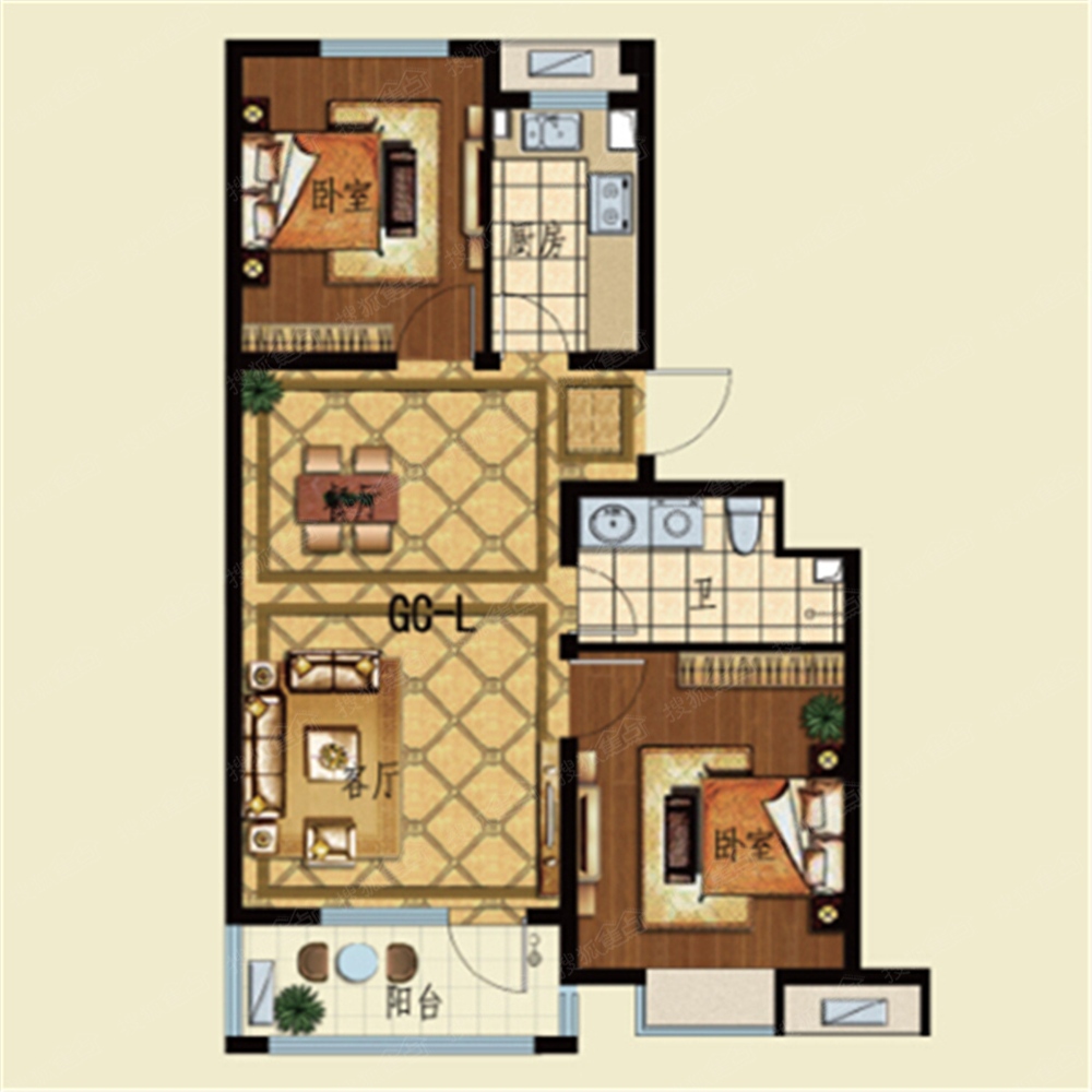 l户型-2室2厅1卫-87m