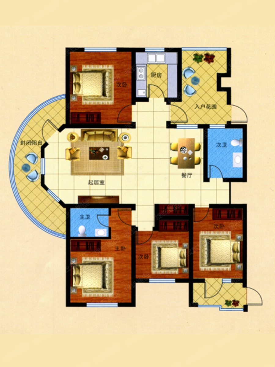 水岸新城四居室四室两厅两卫203㎡_水岸新城户型图-淄博搜狐焦点网