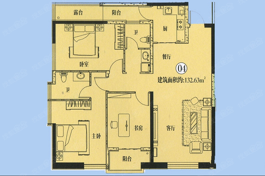 132平米三居-3室2厅2卫-132m